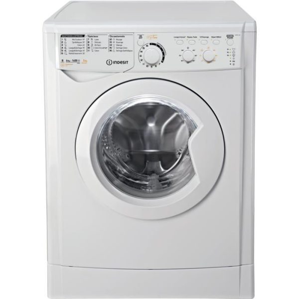 INDESIT EWDC 6145 W FR - Lave linge séchant frontal - Lav. 6k / séch. 5kg - 1400 tr / min - B - Blanc